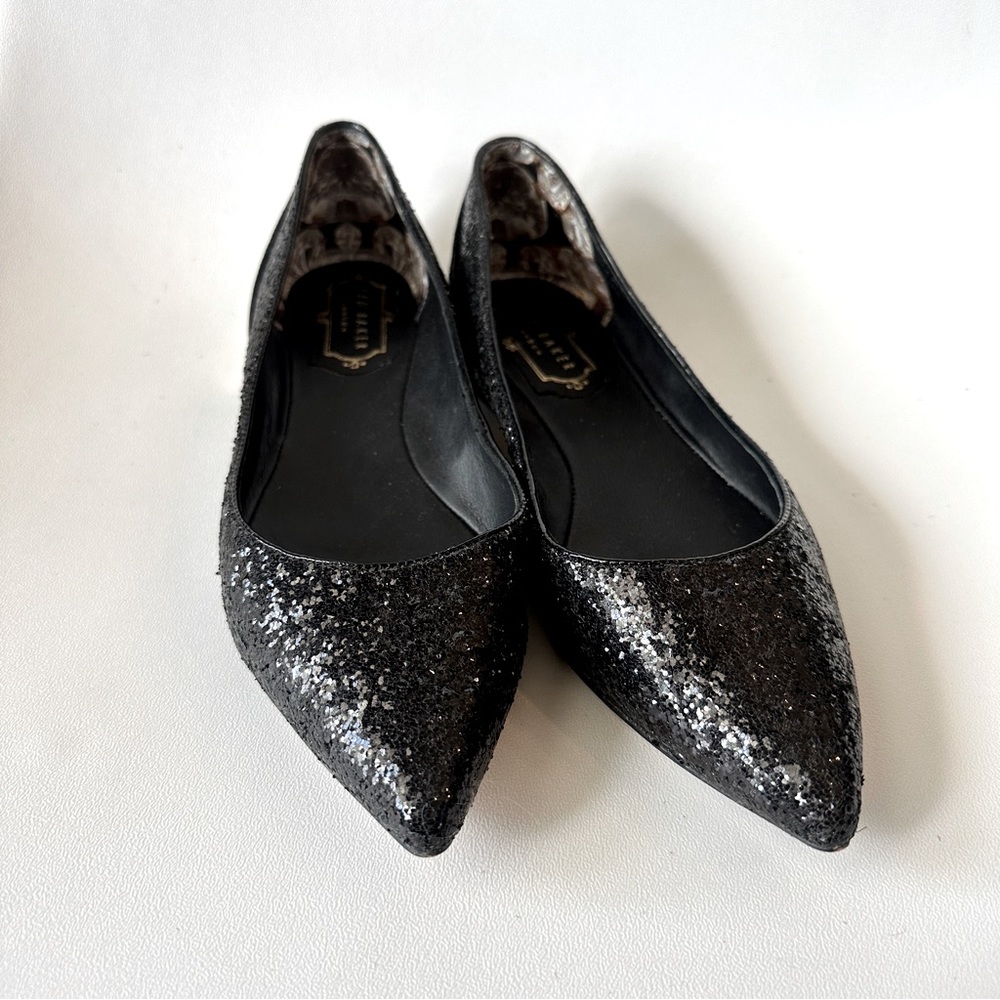 Ted Baker Black Izar Glitter Flats - Size 39